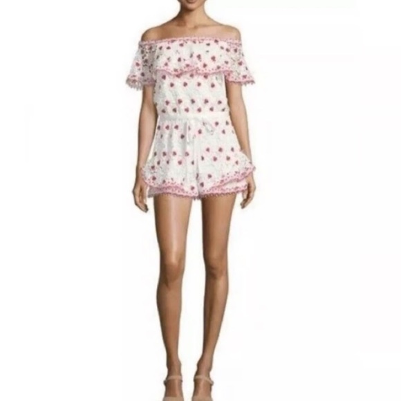 Alexis Pants - Alexis White Romper with Red Floral Embroidery L
